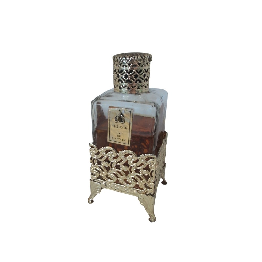 Vintage Arpege Eau de Lanvin Perfume Bottle with Gold filigree Stand